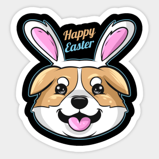 A Korgi Dog has Easter Bunny Ears on his Head Dog Easter Sticker